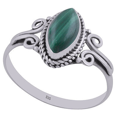 Gorgeous Twisted Coil Wire Work Around Malachite Marquise Shape 925 Sterling Solid Silver Ring - R3402652-37