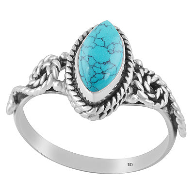 Alluring Handwork Around Turquoise Marquise Shape 925 Sterling Solid Silver Ring - R3402653-53