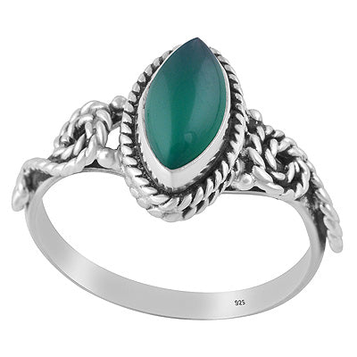 Alluring Handwork Around Green Onyx Marquise Shape 925 Sterling Solid Silver Ring - R3402653-58