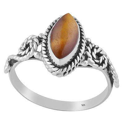 Alluring Handwork Around Tiger's Eye Marquise Shape 925 Sterling Solid Silver Ring - R3402653-61