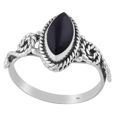 Alluring Handwork Around Black Onyx Marquise Shape 925 Sterling Solid Silver Ring - R3402653-64