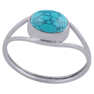Stunning Split Shank Around Turquoise Oval Shape 925 Sterling Solid Silver Ring - R3402658-7