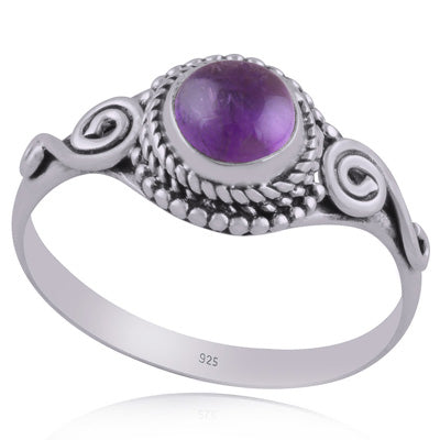 Beautiful Coil Work Around Amethyst Round Shape 925 Sterling Solid Silver Ring - R3402662-1