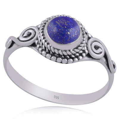 Beautiful Coil Work Around Lapis Round Shape 925 Sterling Solid Silver Ring - R3402662-18