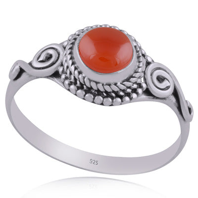 Beautiful Coil Work Around Carnelian Round Shape 925 Sterling Solid Silver Ring - R3402662-21