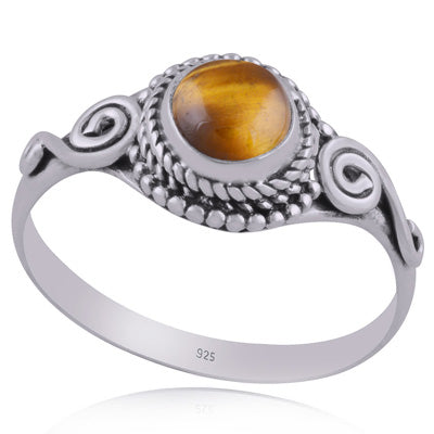 Beautiful Coil Work Around Tiger's Eye Round Shape 925 Sterling Solid Silver Ring - R3402662-24
