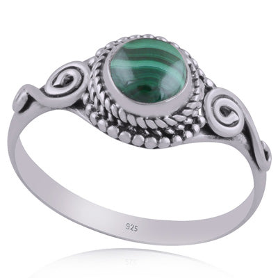 Beautiful Coil Work Around Malachite Round Shape 925 Sterling Solid Silver Ring - R3402662-26
