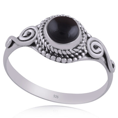 Beautiful Coil Work Around Black Onyx Round Shape 925 Sterling Solid Silver Ring - R3402662-29