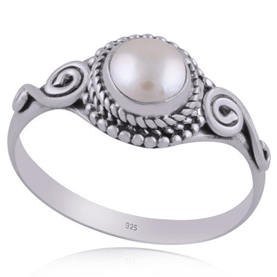 Beautiful Coil Work Around Pearl Round Shape 925 Sterling Solid Silver Ring - R3402662-32