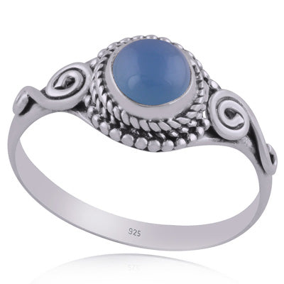Beautiful Coil Work Around Blue Chalcedony Round Shape 925 Sterling Solid Silver Ring - R3402662-36