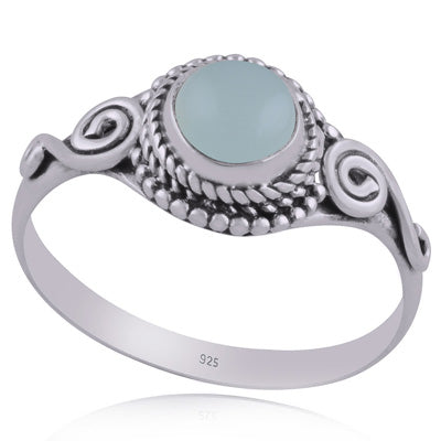 Beautiful Coil Work Around Aqua Chalcedony Round Shape 925 Sterling Solid Silver Ring - R3402662-37