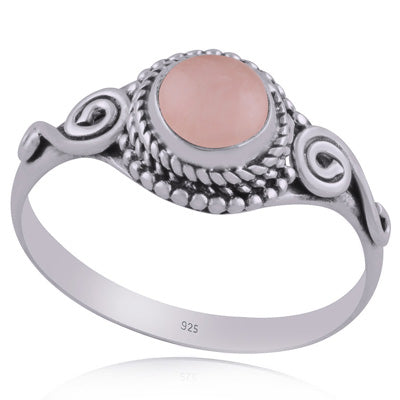 Beautiful Coil Work Around Rose Quartz Round Shape 925 Sterling Solid Silver Ring - R3402662-38