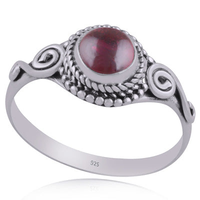 Beautiful Coil Work Around Garnet Round Shape 925 Sterling Solid Silver Ring - R3402662-5