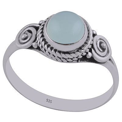 Unique Wire Work Around Aqua Chalcedony Round Shape 925 Sterling Solid Silver Ring - R3402663-43