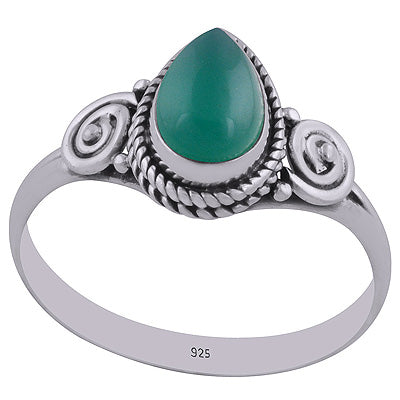 Authentic Coil & Rawa Work Around Green Onyx Pear Shape 925 Sterling Solid Silver Ring - R3402664-25