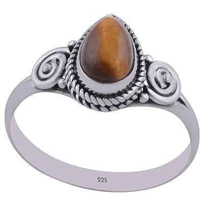 Authentic Coil & Rawa Work Around Tiger's Eye Pear Shape 925 Sterling Solid Silver Ring - R3402664-28