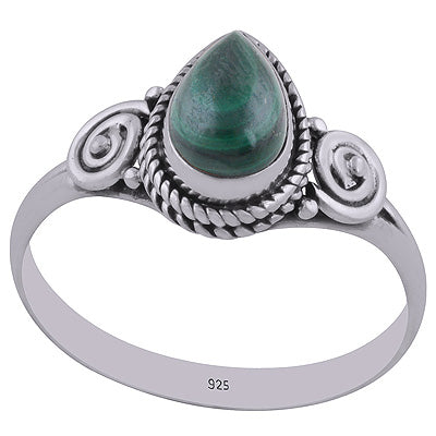 Authentic Coil & Rawa Work Around Malachite Pear Shape 925 Sterling Solid Silver Ring - R3402664-30