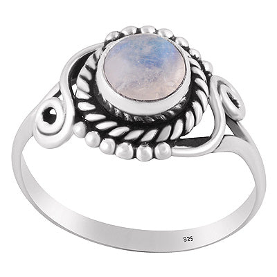 Beautifully Handcrafted Work Around Rainbow Moonstone Round Shape 925 Sterling Solid Silver Ring - R3402666-10
