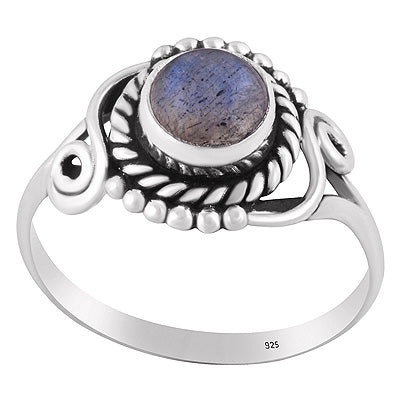 Beautifully Handcrafted Work Around Labradorite Round Shape 925 Sterling Solid Silver Ring - R3402666-15