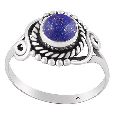 Beautifully Handcrafted Work Around Lapis Round Shape 925 Sterling Solid Silver Ring - R3402666-19