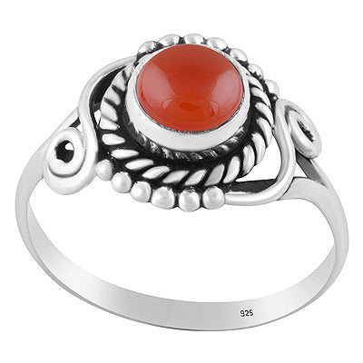 Beautifully Handcrafted Work Around Carnelian Round Shape 925 Sterling Solid Silver Ring - R3402666-21
