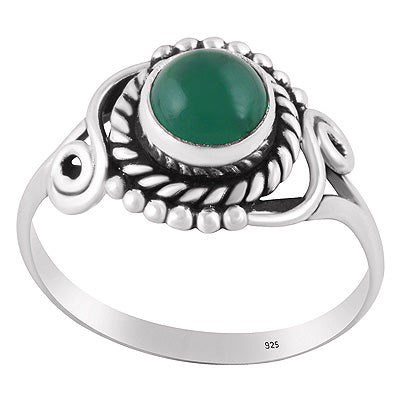 Beautifully Handcrafted Work Around Green Onyx Round Shape 925 Sterling Solid Silver Ring - R3402666-24