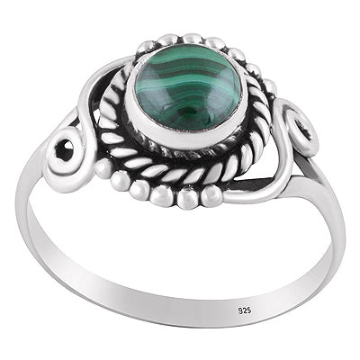 Beautifully Handcrafted Work Around Malachite Round Shape 925 Sterling Solid Silver Ring - R3402666-29