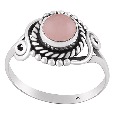 Beautifully Handcrafted Work Around Rose Quartz Round Shape 925 Sterling Solid Silver Ring - R3402666-31
