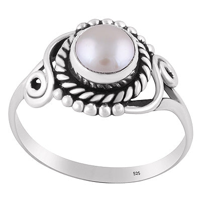 Beautifully Handcrafted Work Around Pearl Round Shape 925 Sterling Solid Silver Ring - R3402666-36