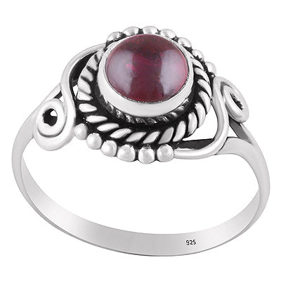 Beautifully Handcrafted Work Around Garnet Round Shape 925 Sterling Solid Silver Ring - R3402666-4