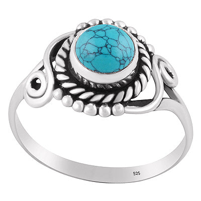 Beautifully Handcrafted Work Around Turquoise Round Shape 925 Sterling Solid Silver Ring - R3402666-6