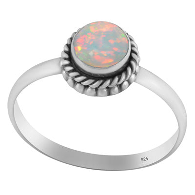 Stunning Rawa & Wire Work Around Ethiopian Opal Round Shape 925 Sterling Solid Silver Ring - R3402673-18