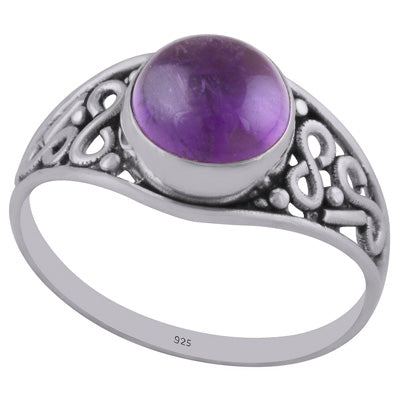Handmade Wirework Amethyst Round Shape 925 Sterling Solid Silver Ring - R3402677-1