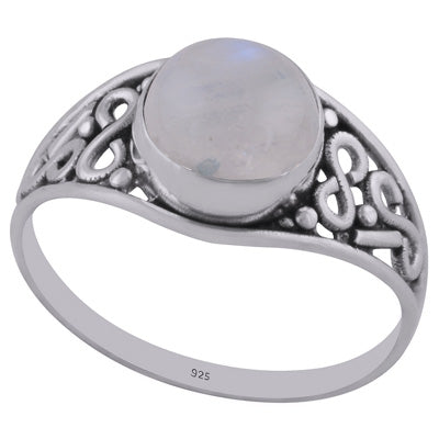 Handmade Wirework Rainbow Moonstone Round Shape 925 Sterling Solid Silver Ring - R3402677-10