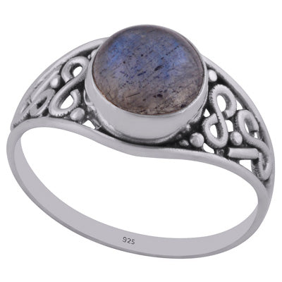 Handmade Wirework Labradorite Round Shape 925 Sterling Solid Silver Ring - R3402677-12