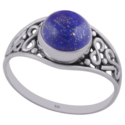 Handmade Wirework Lapis Round Shape 925 Sterling Solid Silver Ring - R3402677-13