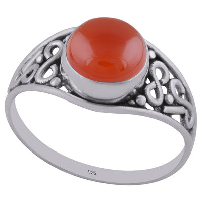 Handmade Wirework Carnelian Round Shape 925 Sterling Solid Silver Ring - R3402677-16