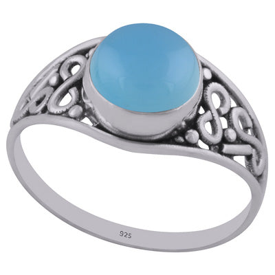 Handmade Wirework Blue Chalcedony Round Shape 925 Sterling Solid Silver Ring - R3402677-18