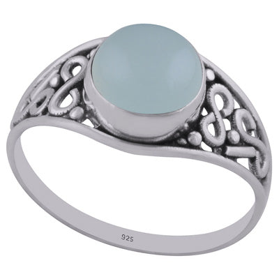 Handmade Wirework Aqua Chalcedony Round Shape 925 Sterling Solid Silver Ring - R3402677-20