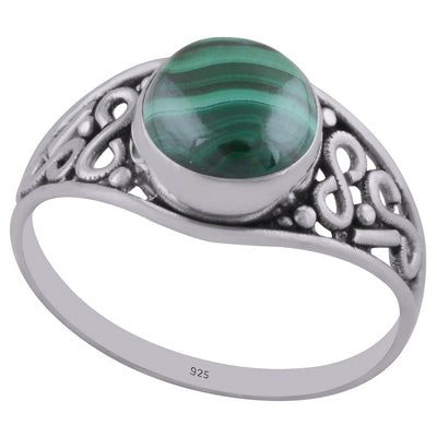 Handmade Wirework Malachite Round Shape 925 Sterling Solid Silver Ring - R3402677-23