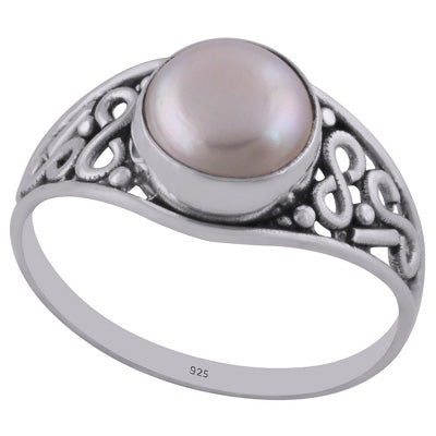 Handmade Wirework Pearl Round Shape 925 Sterling Solid Silver Ring - R3402677-24