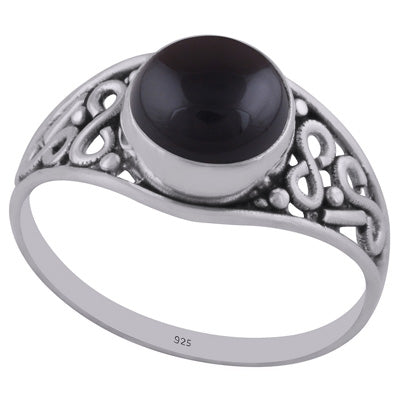 Handmade Wirework Black Onyx Round Shape 925 Sterling Solid Silver Ring - R3402677-26