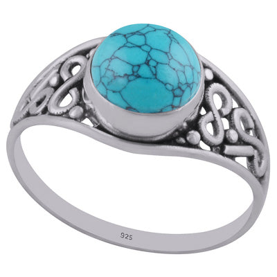 Handmade Wirework Turquoise Round Shape 925 Sterling Solid Silver Ring - R3402677-7