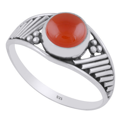 Stunning Wire & Rawa Work Around Carnelian Round Shape 925 Sterling Solid Silver Ring - R3402678-15