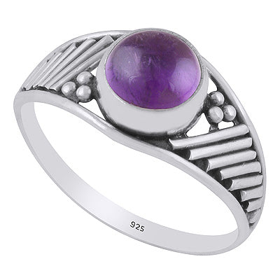 Stunning Wire & Rawa Work Around Amethyst Round Shape 925 Sterling Solid Silver Ring - R3402678-51