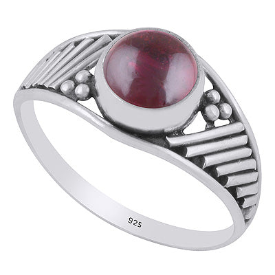 Stunning Wire & Rawa Work Around Garnet Round Shape 925 Sterling Solid Silver Ring - R3402678-52