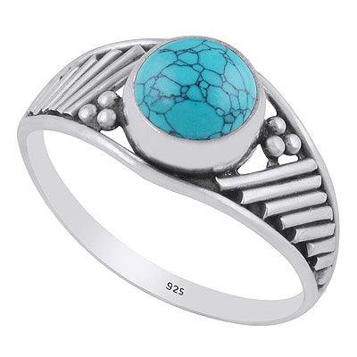 Stunning Wire & Rawa Work Around Turquoise Round Shape 925 Sterling Solid Silver Ring - R3402678-53