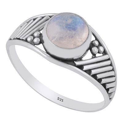 Stunning Wire & Rawa Work Around Rainbow Moonstone Round Shape 925 Sterling Solid Silver Ring - R3402678-54