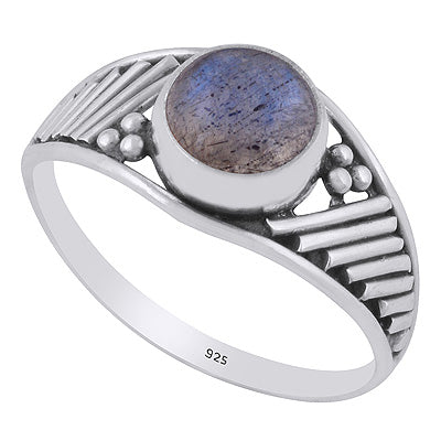 Stunning Wire & Rawa Work Around Labradorite Round Shape 925 Sterling Solid Silver Ring - R3402678-55