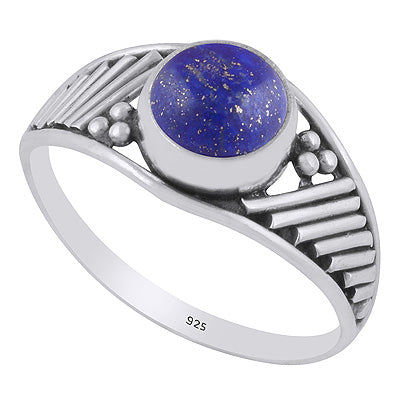 Stunning Wire & Rawa Work Around Lapis Round Shape 925 Sterling Solid Silver Ring - R3402678-56